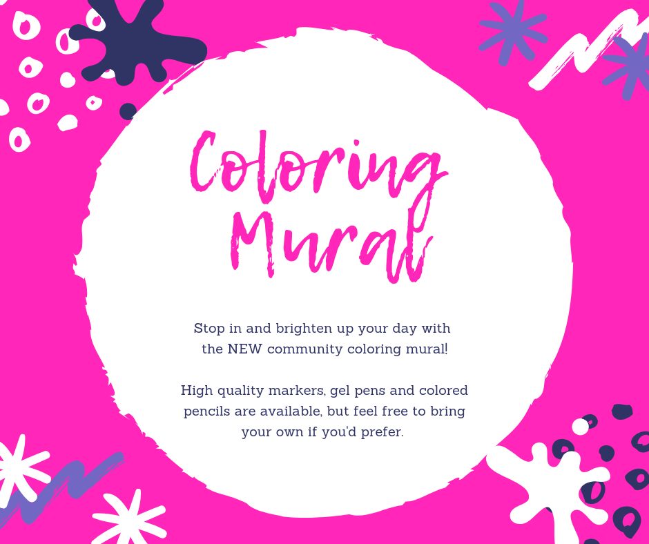 Coloring Mural. Downstairs at the library. All materials provided, feel free to bring your own.