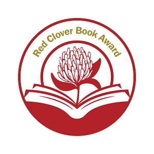 Graphic of an open book, a clover flower sitting in it, and the words "Red Clover Book Award" in a semi-circle around the edge