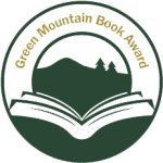 Graphic of an open book, a mountain with two pine trees sitting in it, and the words "Green Mountain Book Award" in a semi-circle around the edge