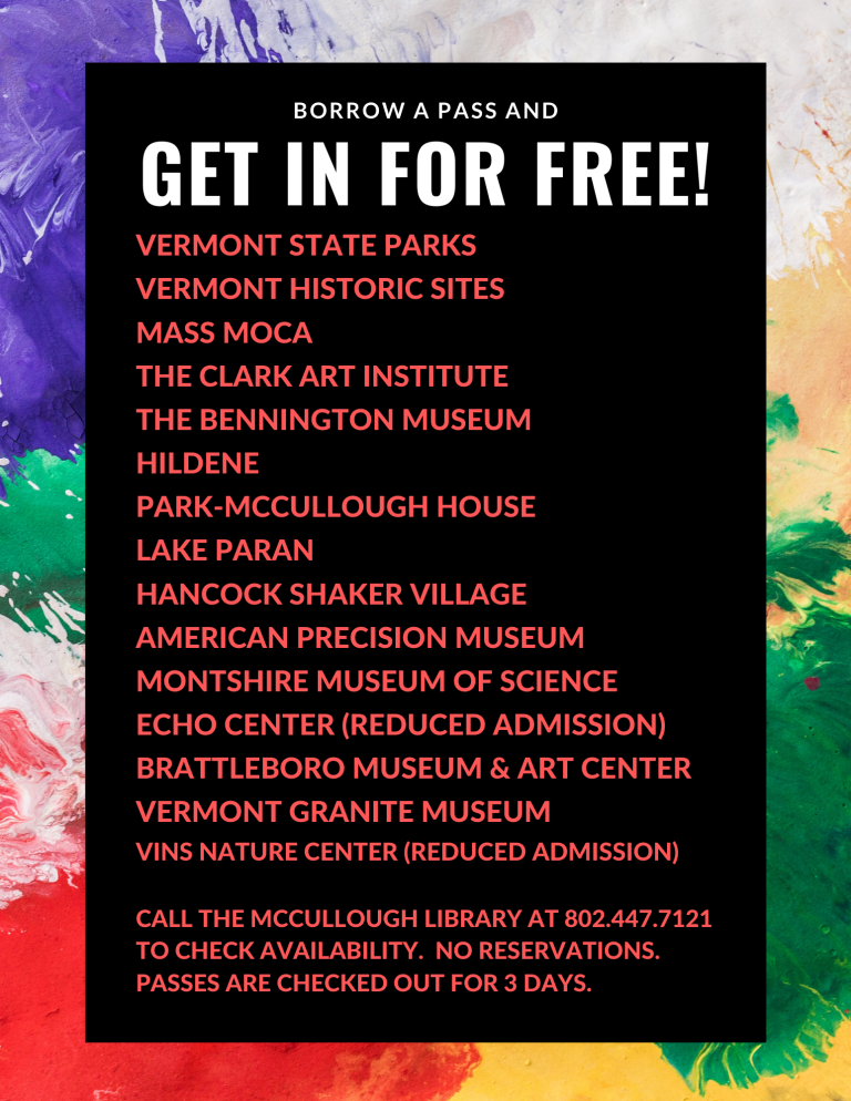 Get in for free - a list of Museum and Park passes you can check out from the library.