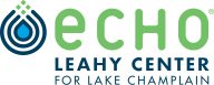 Stylized image of a water droplet with the words "Echo Leahy Center for Lake Champlain"