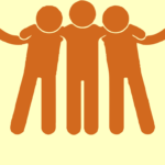 A simple graphic of three figures standing next to each other. The middle figure has their arms around the shoulders of the two people on either side.