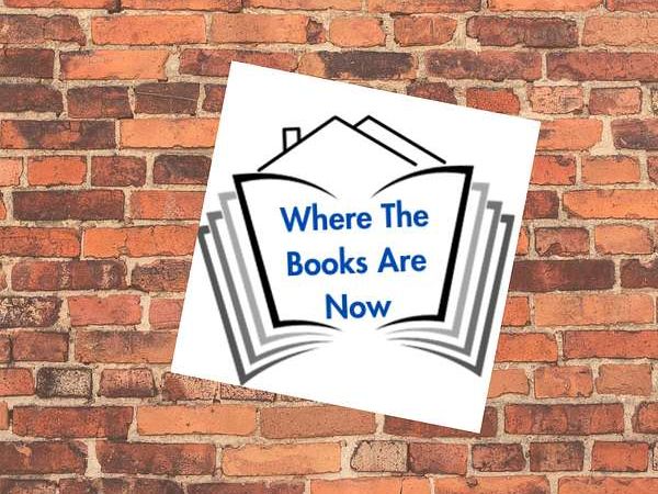 A brick background with the Where The Books Are Now logo offset onto it with white.